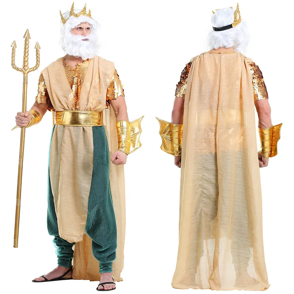 Rei poseidon sereia cosplay fantasia traje disfarce adulto homem robe  calças role play outfit halloween carnaval festa roupas - AliExpress, image size:1001x1001