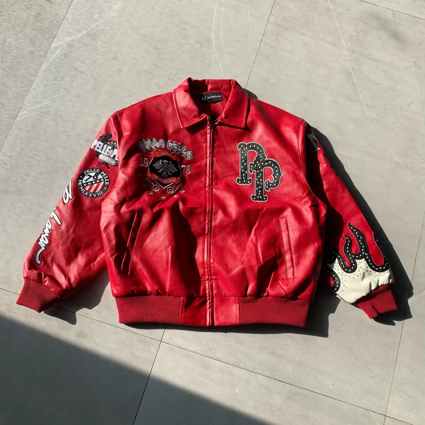 American Y2K Street Style Retro Letter Embroidered Leather Jacket
