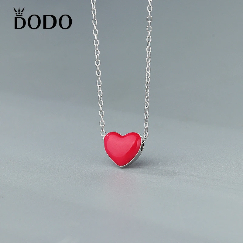 S925 sterling Silver Red Heart Necklace for Women's Jewelry