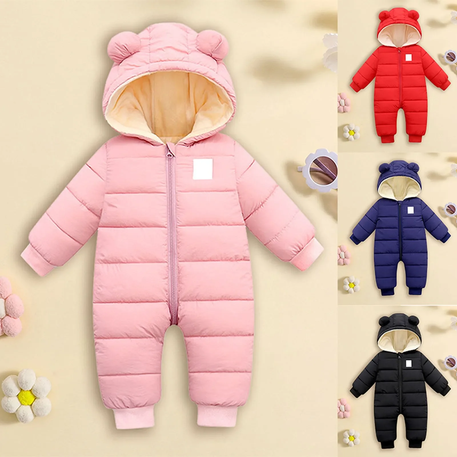 

Newborn Infant Baby Winter Warm Hooded Thick Down Jumpsuit Romper Jacket Overcoat For Calming Jacket for Kids Toddler Coat Girls