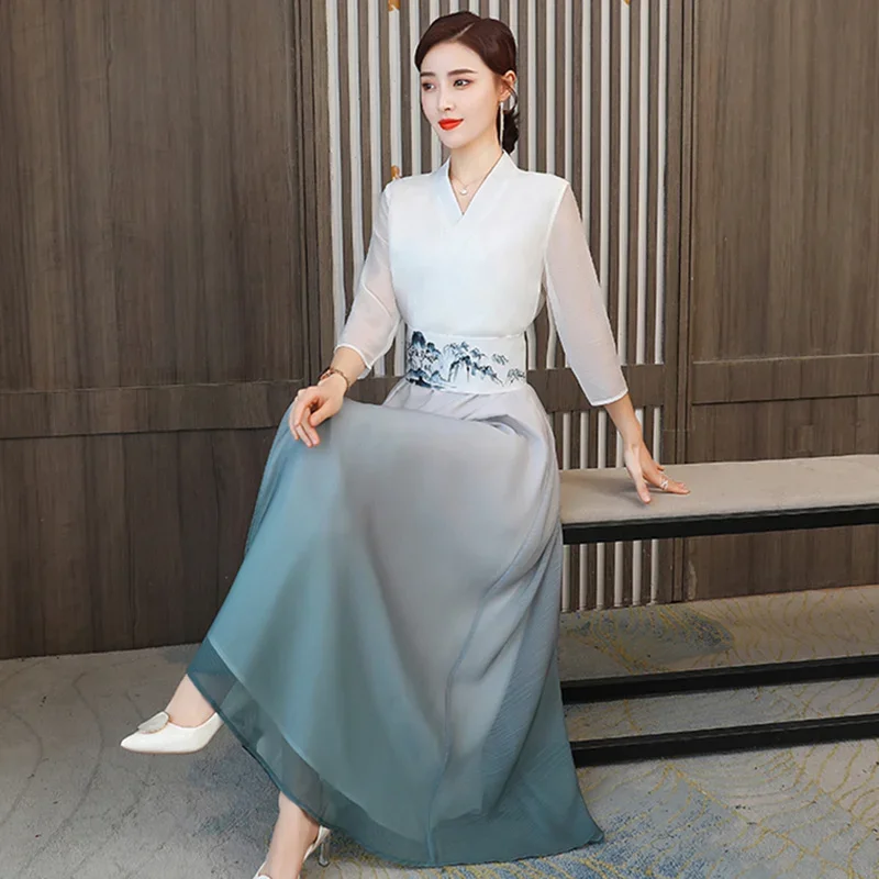 

Vintage Style Hanfu Women Chinese Dress Traditional Long Qipao Asian Dresses Female Eleganti Slim Zen National Harajuku Clothing