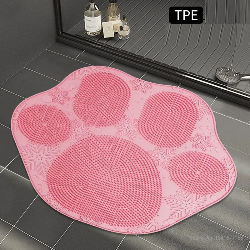 Cat Claw Shape Rubbing Feet Back Massaging Pad, Household Bathroom, Bottom Suction Cup, Non Slip Floor Bath Mats, 33x35cm, 1Pc