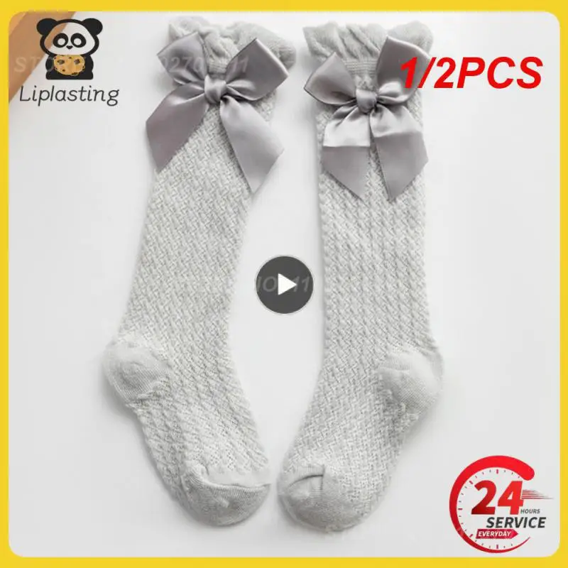 

1/2PCS Solid Socks With Bows 100% Cotton Baby Children Sock Soft Toddlers Long Socks Kids Princess Knee High Socken For