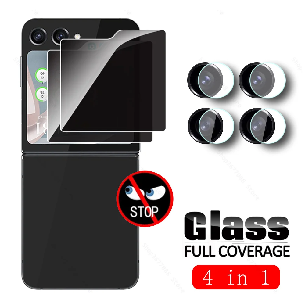 4 In1 Clear Privacy Back Glass Per Samsung Galaxy Z Flip5 Camera Front Tempered Glass Zflip5 Flip 5 Zflip 5 5G Screen Protector