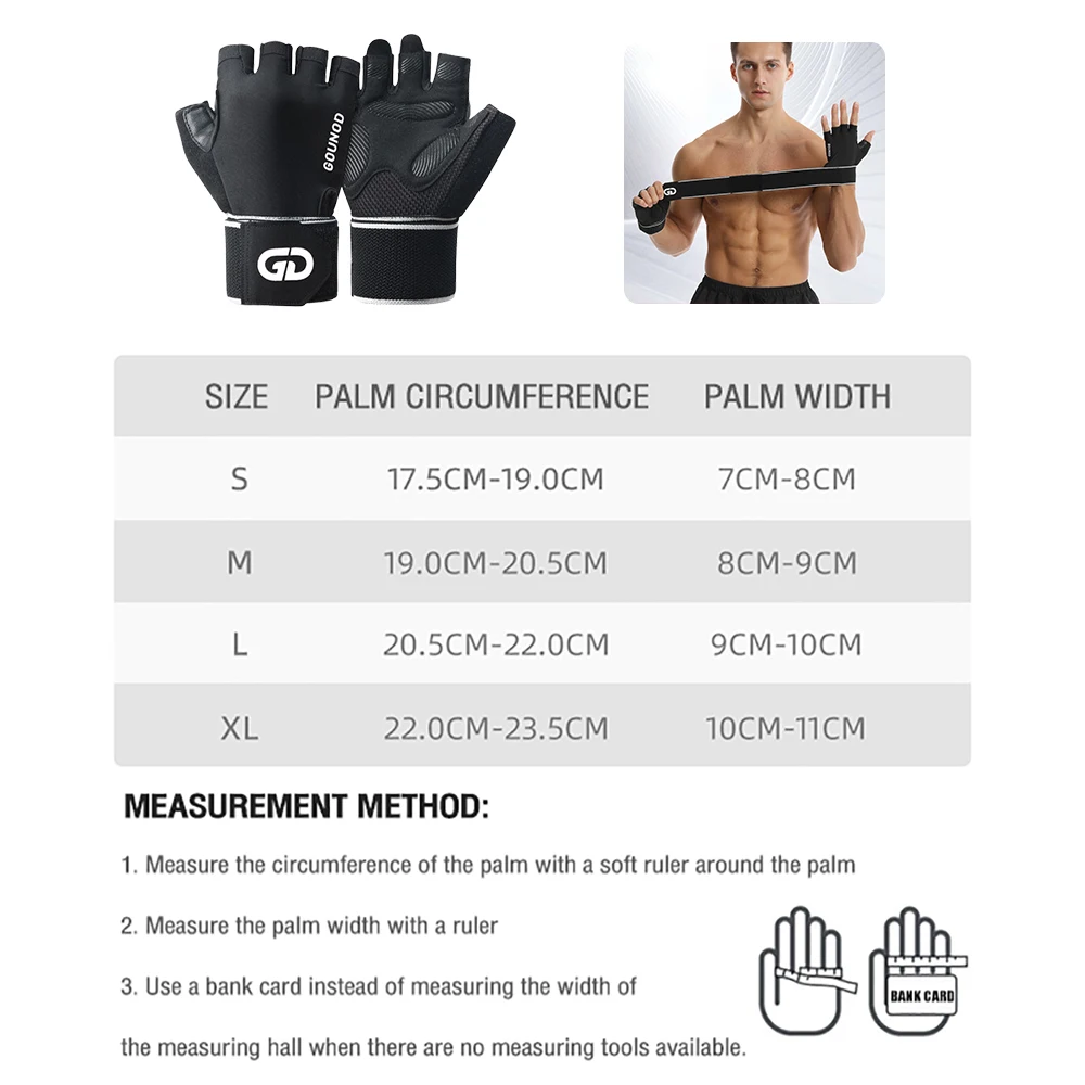 1Pair Half Finger Gym Fitness Gloves with Wrist Wrap Support Wristbands Straps for Men Women Workout Weightlifting Gloves 6