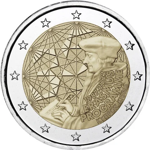Cipro 2022 Moneta Commemorativa Programma Internazionale 35 ° Anniversario 2 Euro Unc Nuovo Di Zecca