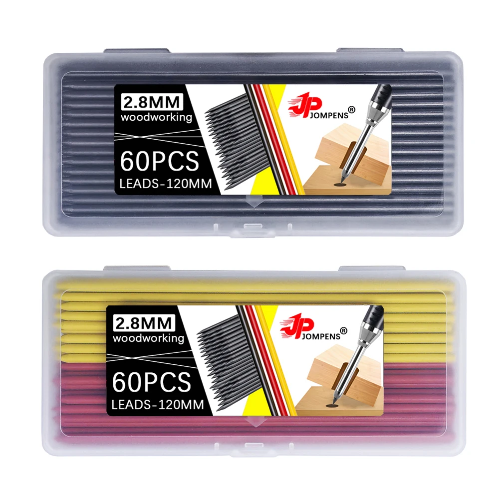 60개입/박스 검정색 노란색 빨간색 대용량 2B 목공용 기계식 심 연필심 2.8mm 마킹 건축 도면용 연필심