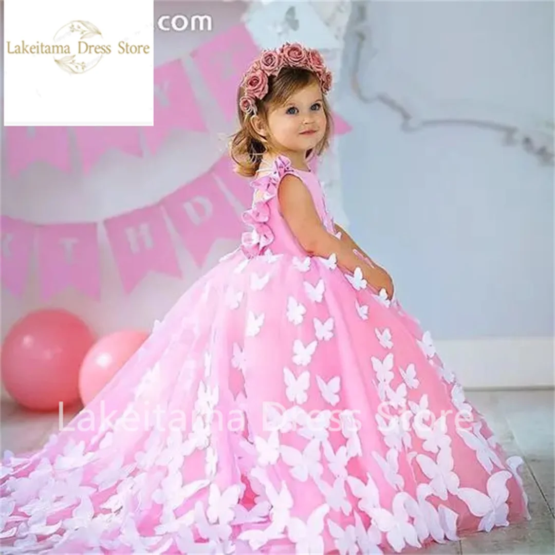 

Платье для девочек с цветами, красивые платья для девочек на день рождения, розовые платья, платья для девочек с 3D бабочками, праздничные платья