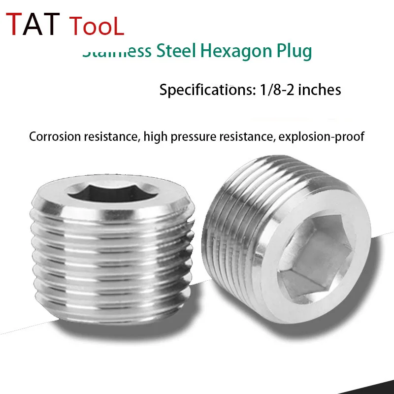 

304 Stainless Steel Hexagon Socket Plug 1/1.2/1.5/2 Inch External Thread Plug Plug Accessories