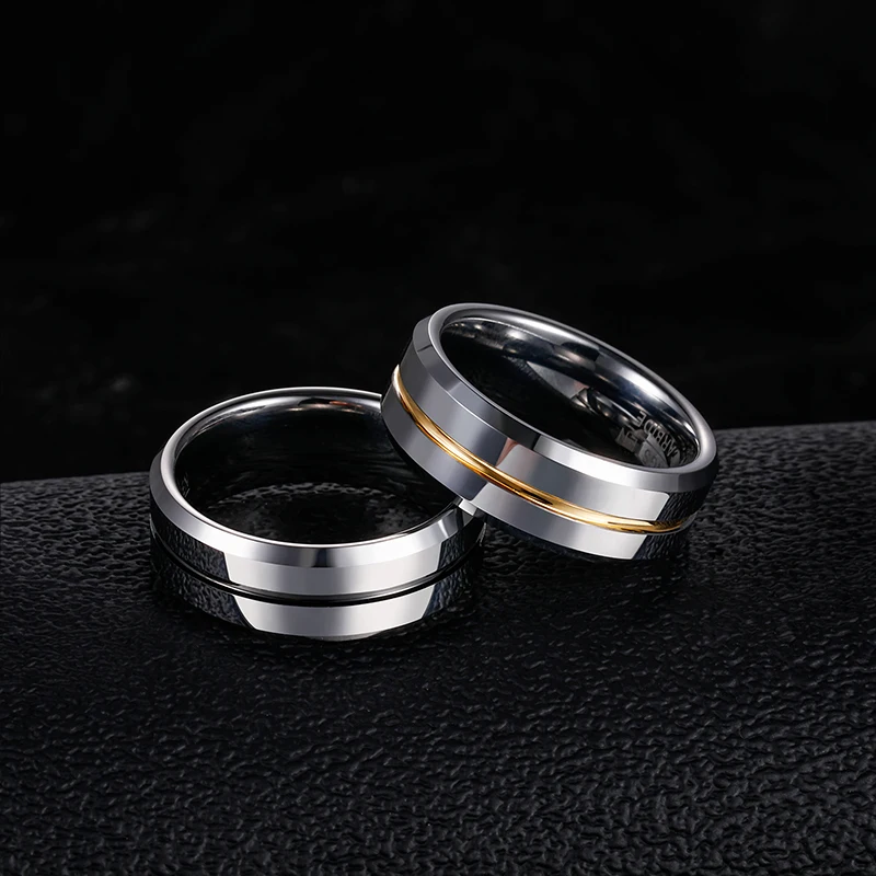 Tigrade Men Rings 8mm Tungsten Wedding Band Silver Color with Blue/Gray Line Stylish Male anillos hombre Anniversary Ring 3