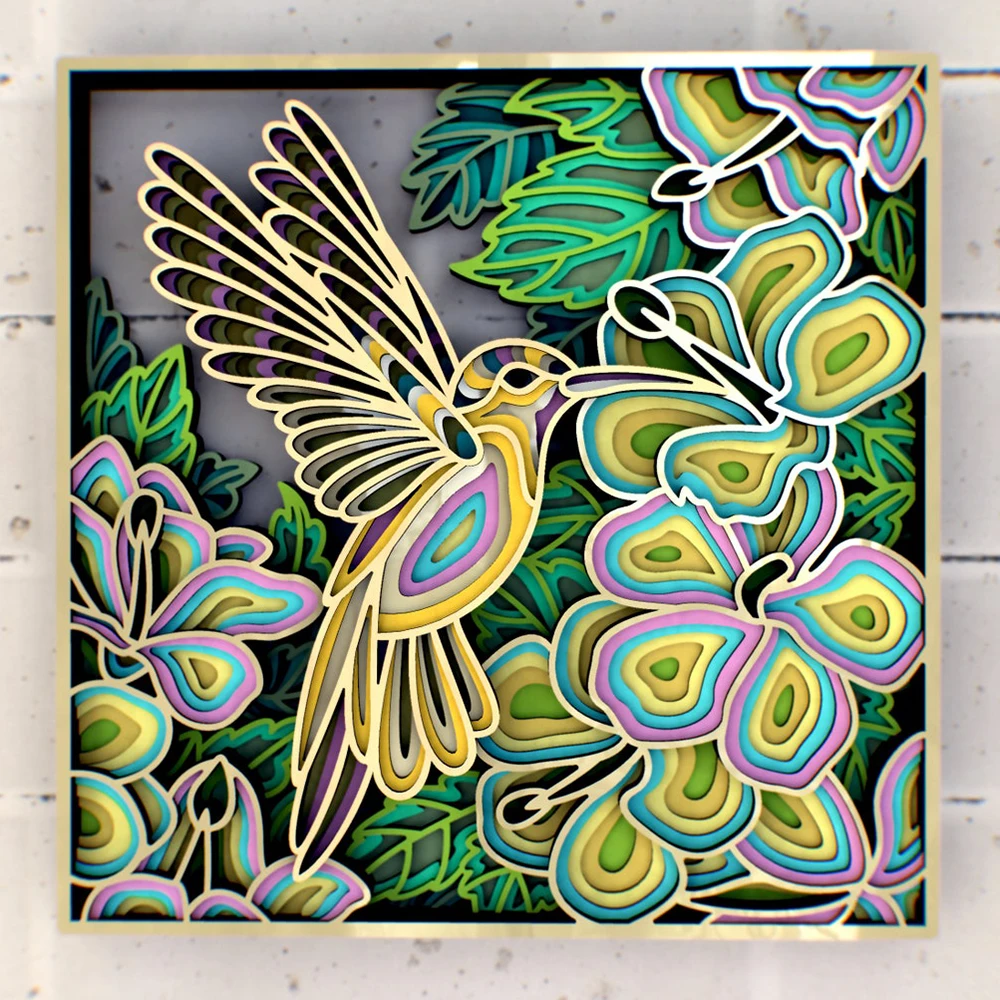 Hummingbird Colibri 3D Mandala Multilayer Panel DXF SVG DWG AI EPS Files for Laser Cutter and Cricut Maker best wood router Woodworking Machinery