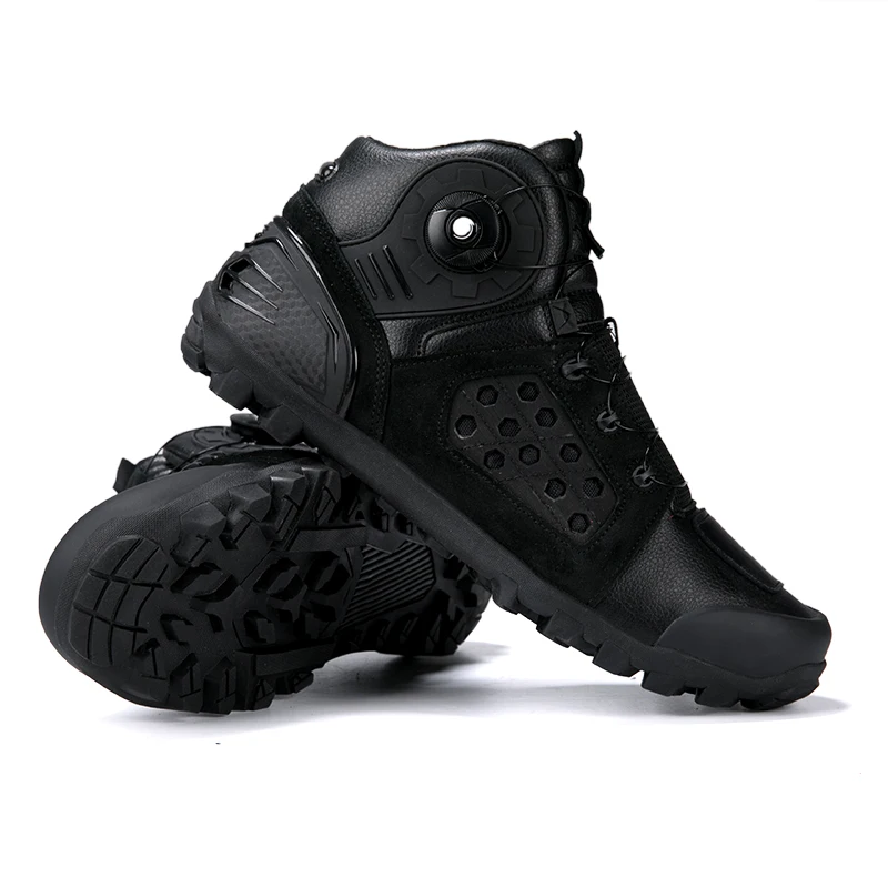 Men Casual Motorcycle Boots Men Moto Boots Cowhide Leather Motorbike Riding Shoes Anti-slip Rubber Sole Motocross Shoes 39-47