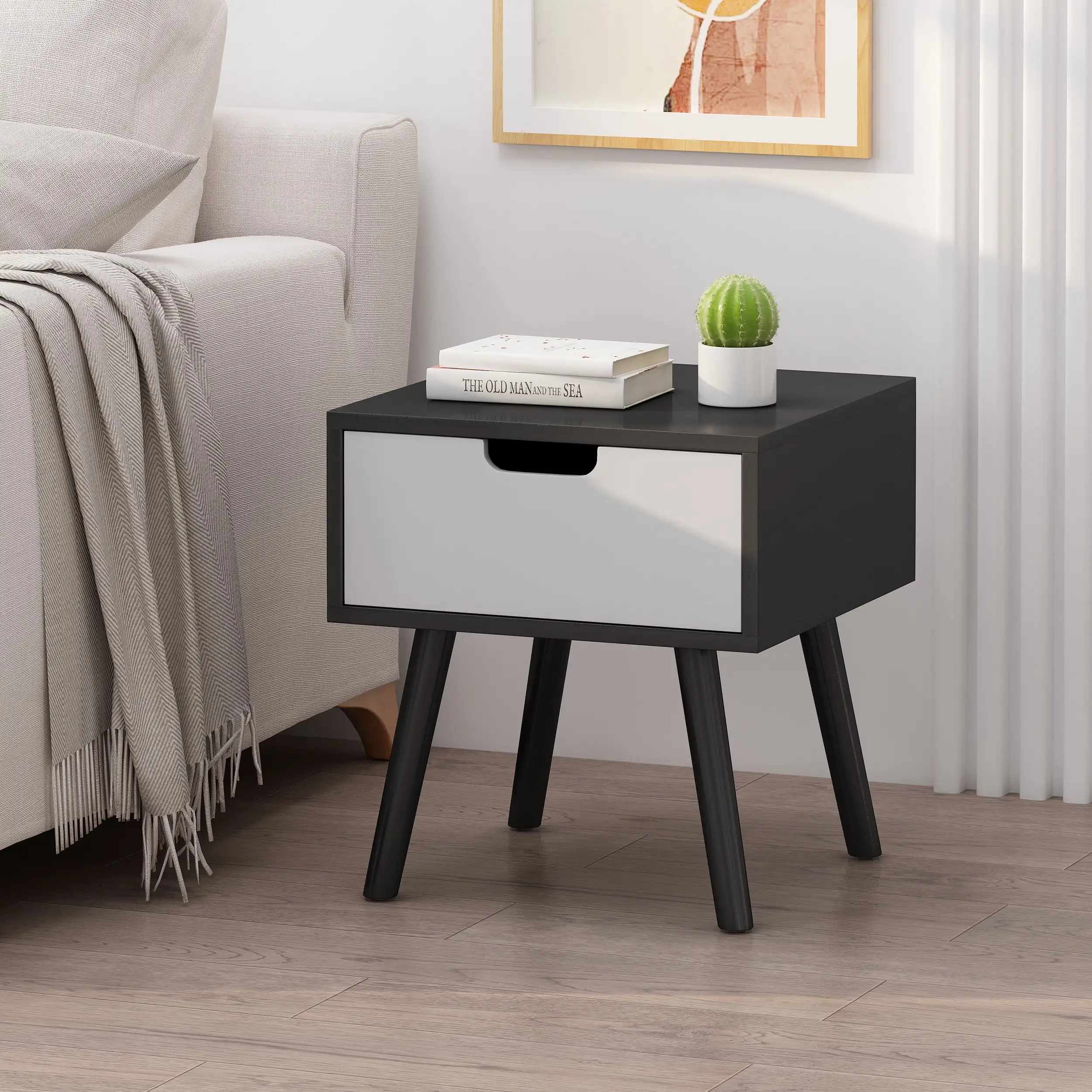 

Noble House Sanayah Faux Wood End Table, Black/White