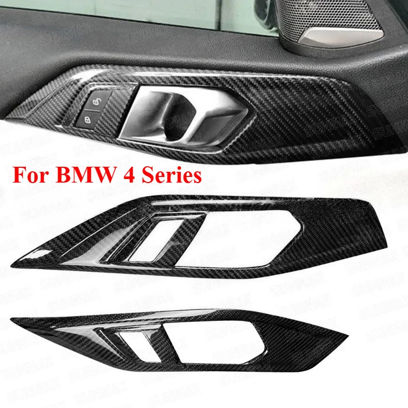BMW 4 시리즈 자동차 내부 핸들 도어 잠금 잠금 해제 버튼 패널 커버 트림 액세서리에 대 한 2pcs 실제 탄소 섬유