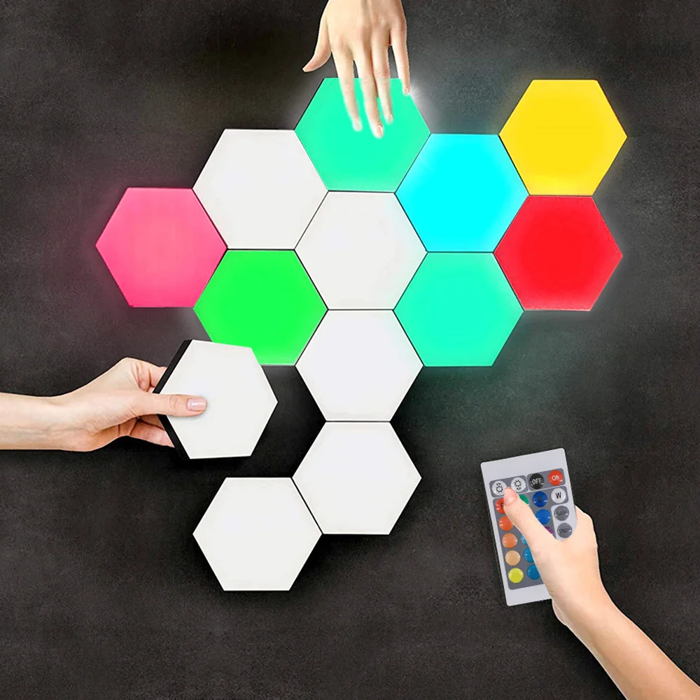 Applique Murale Hexagonale LED RVB avec Télécommande Tactile, Veilleuse Modulaire Créative pour Enfants, Décoration Intérieure pour Enfants, Bricolage