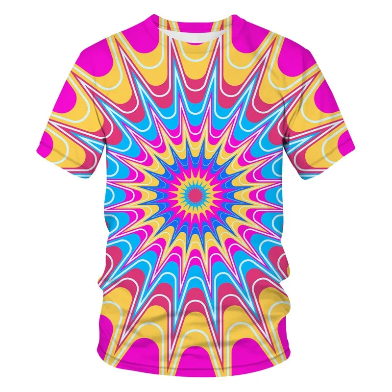 

2023 Summer Printed Vertigo psychedelic Pattern Men's T-shirt 3D Fashion Hippy Hip Hop Casual Short Sleeve Round Neck Top