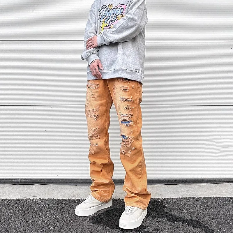 

Y2K High Street Frayed Damaged Gradient Baggy Jeans for Men Straight Ripped Casual Cargo Pants Oversized Hole Denim Trousers