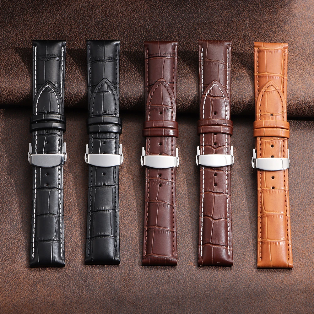 Premium Leather Watch Strap with Butterfly Clasp - Gift Box Included