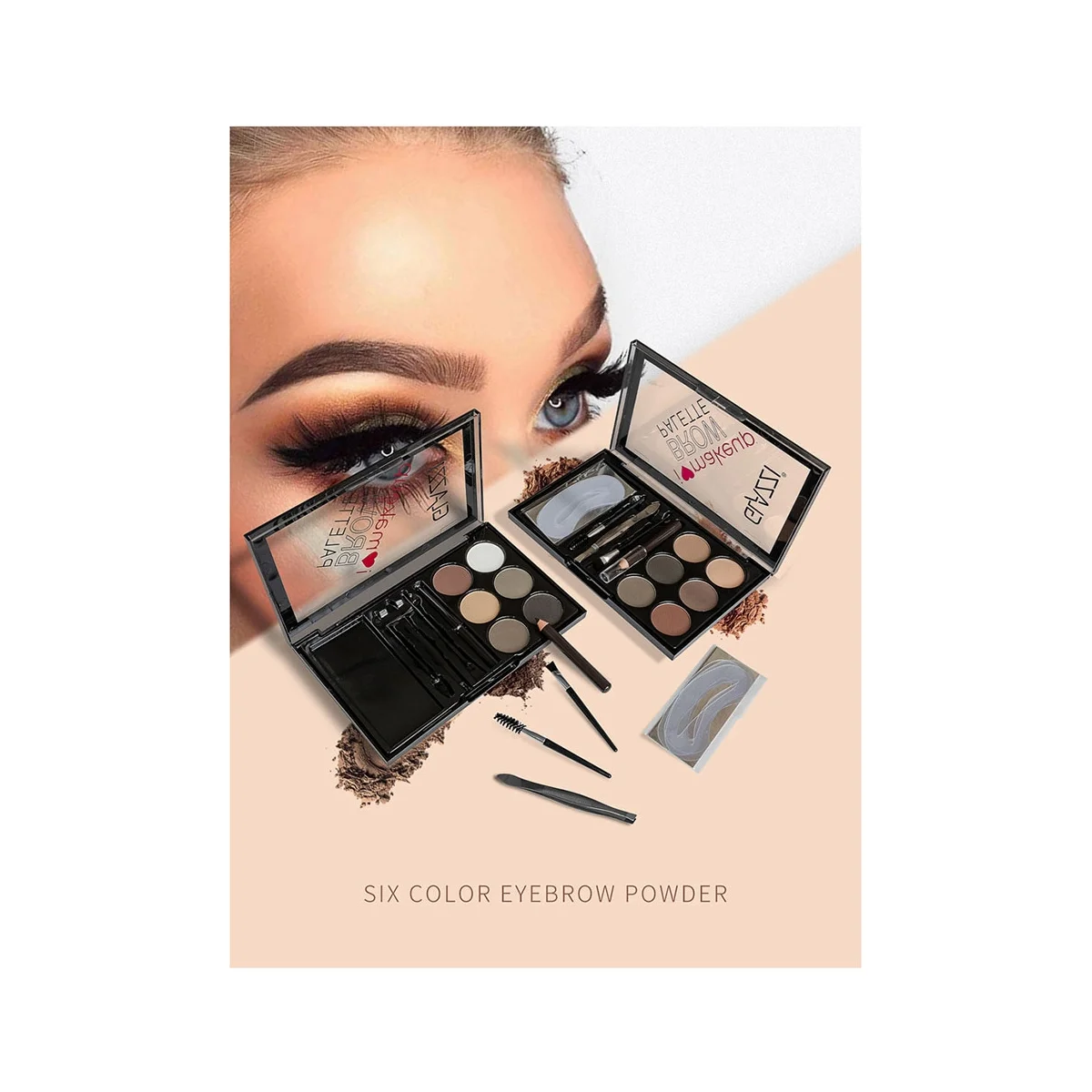 

6 Color Eyebrow Powder Palette Cosmetic Brand Eye Brow Enhancer Professional Waterproof Makeup Eye Shadow with Brush, 2