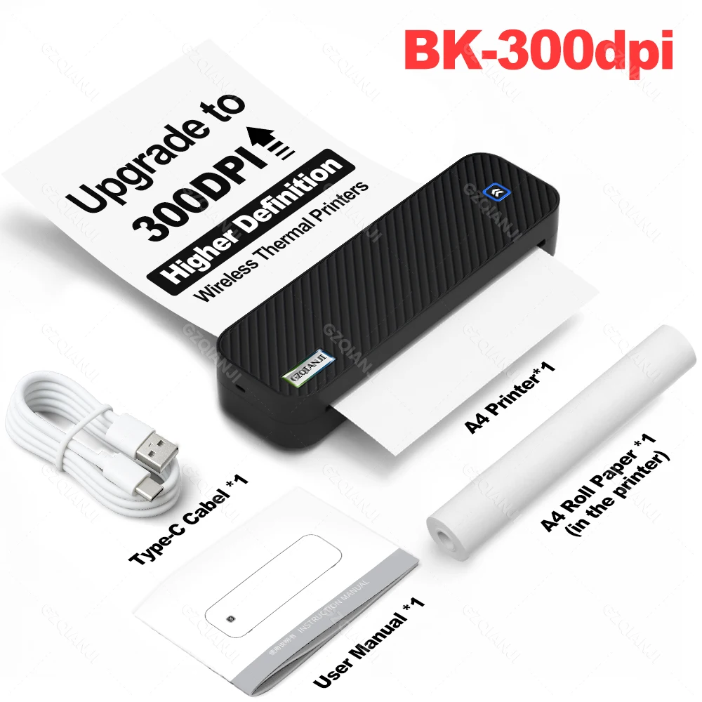 Imprimante Thermique Bluetooth Portable A4 Sans Encre - Mini Imprimante Étiquettes 200 DPI