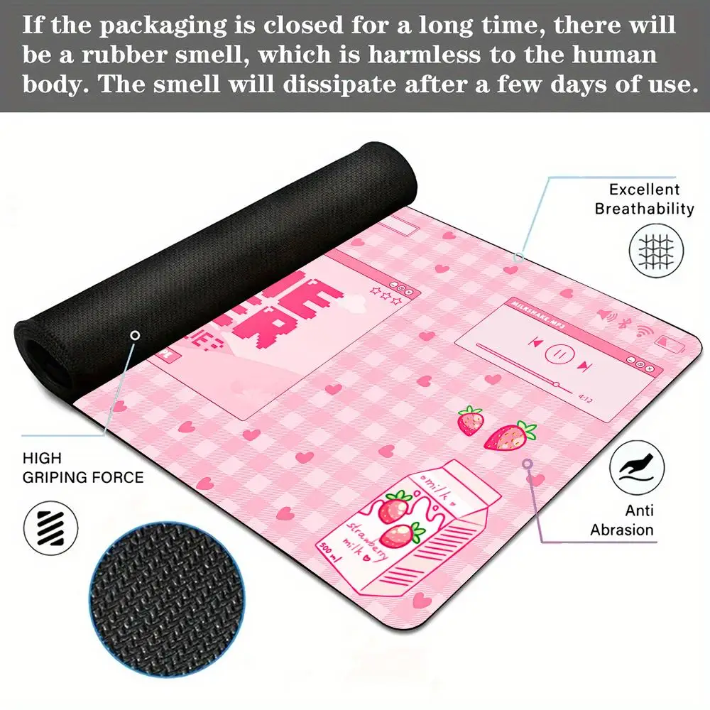 Cute Pink Kawaii Non-Slip Gaming Desk Mat with Durable Stitched Edges for Office and Gaming Use