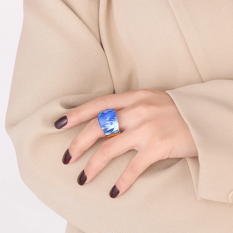 Stainless Steel For Women Large Crystal Glass Stone Pink Color Knuckle Charm Engagement Rings Trendy Wedding Bands Party Jewelry 5