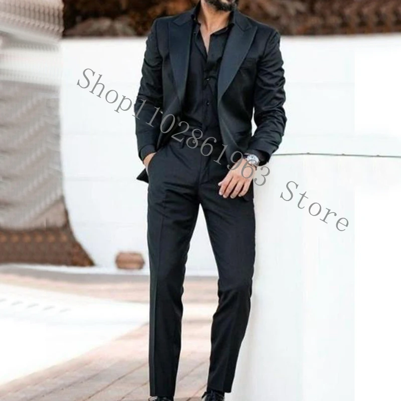 New Arrival Men Suit Slim Fit Peak Lapel 2 Pieces Best Men Groom Wear Wedding Tuxedos Blazer Pants Costume Homme Mariage