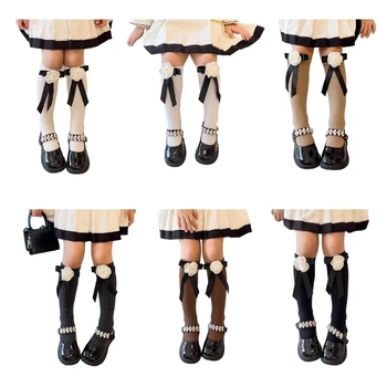 여자 달콤한 동백 활 긴 양말 리브 니트 교복 용 송아지 양말 위에