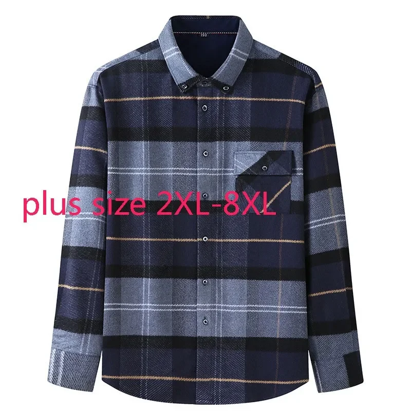 

New Arrival Fashion Super Large Autumn Winter Thick Men Oversized Plaid Long Sleeve Flannel Casual Shirts Plus Size 2XL-7XL 8XL