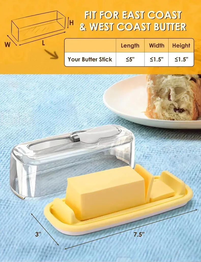 Description Picture 2 of itemKitchen Supplies Fresh Solid Cheese Container Butter Dish With Lid And Knife solid cheese storage fresh keeping Butter Box