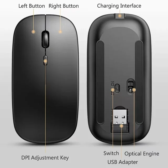 Rechargeable Wireless Mouse Bluetooth-compatible 2.4GHz Dual Modes Computer Mice with Nano Receiver for PC Laptop Macbook 6