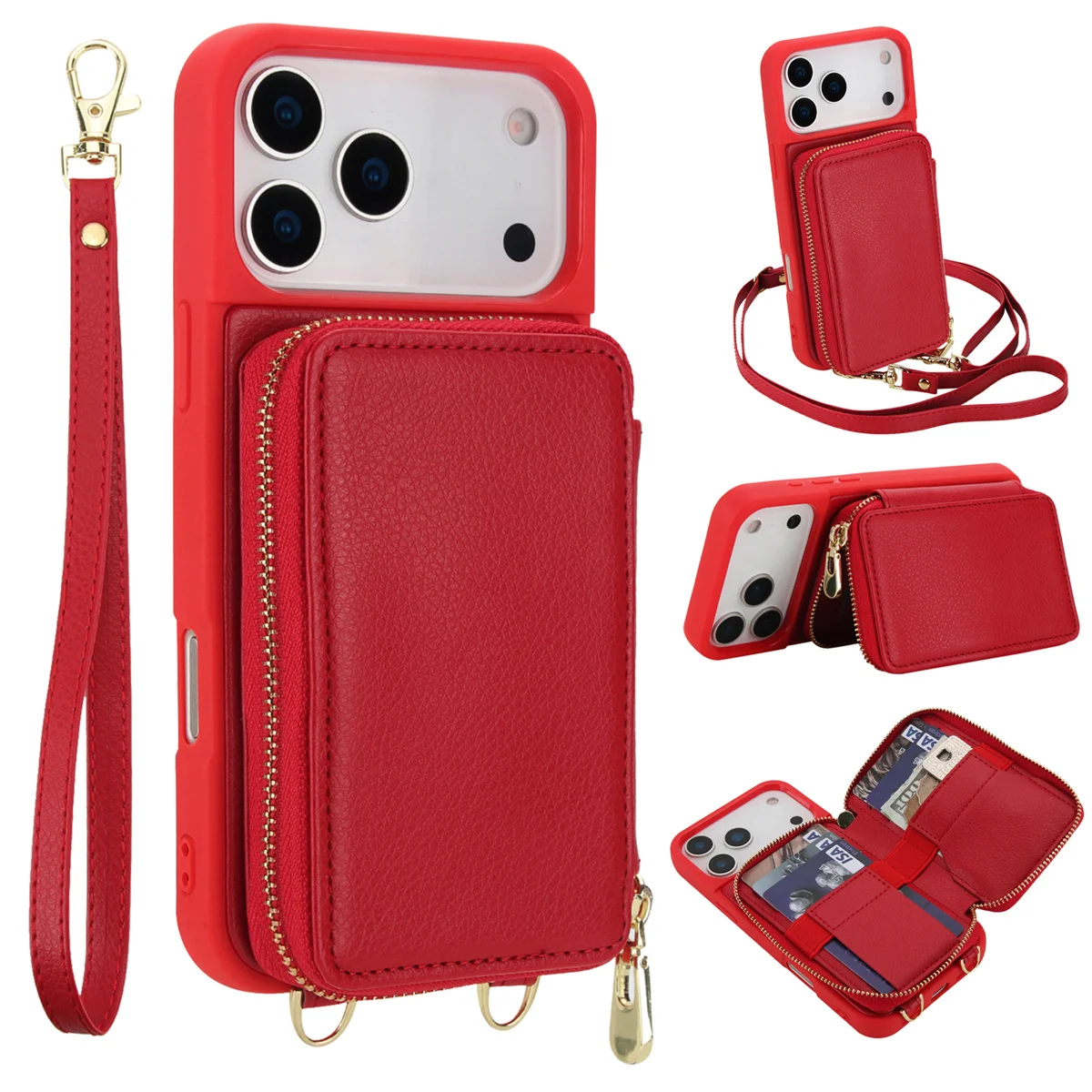 Leather Crossbody Zipper Purse and Card Holder with RFID Protection