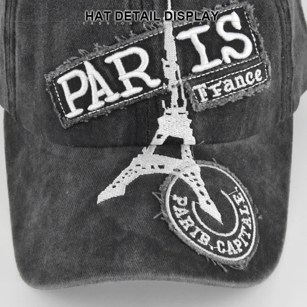 Baseball Cap Retro-style Sun hat Spring Autumn Wash water cowboy Paris French Eiffel Tower Cap Hip Hop Fitted baseball cap sun hat