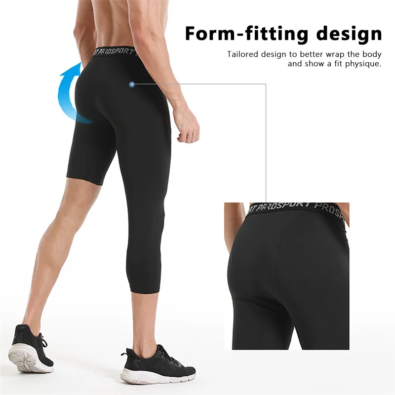 Sports Leggings Compression Pants Single Leg Basketball Leggings Quick Drying 3/4 Men Running Football Yoga Fitness Compression Pants Sports Clothing Accessories