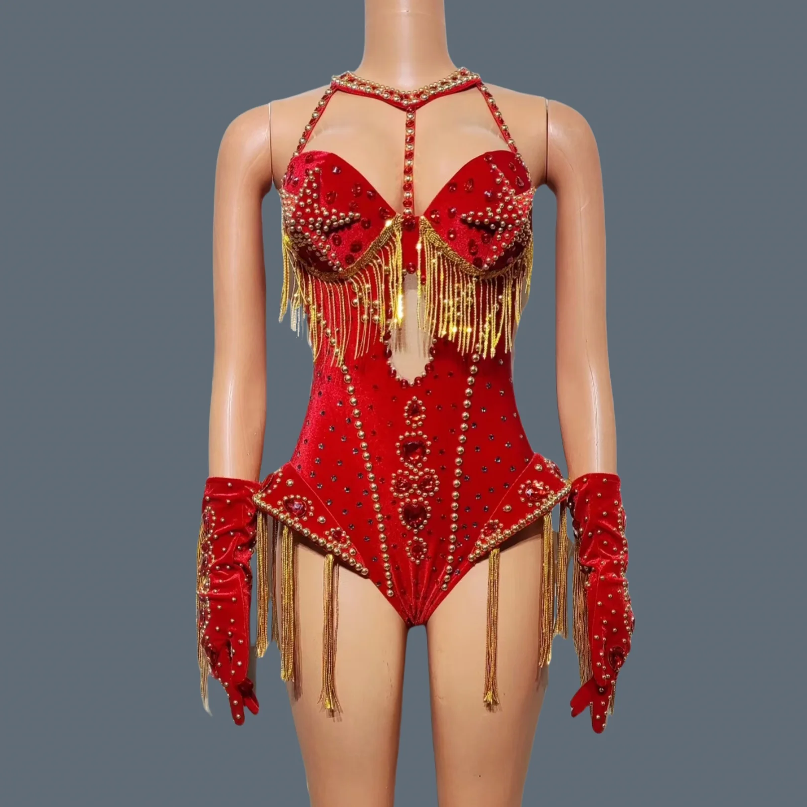 Luxury High-end Crystals Tassel Jumpsuit 4Pieces Set Cowboy Nightclub Women Dance Stage Show Outfit Festival Sexy Wear Hongding