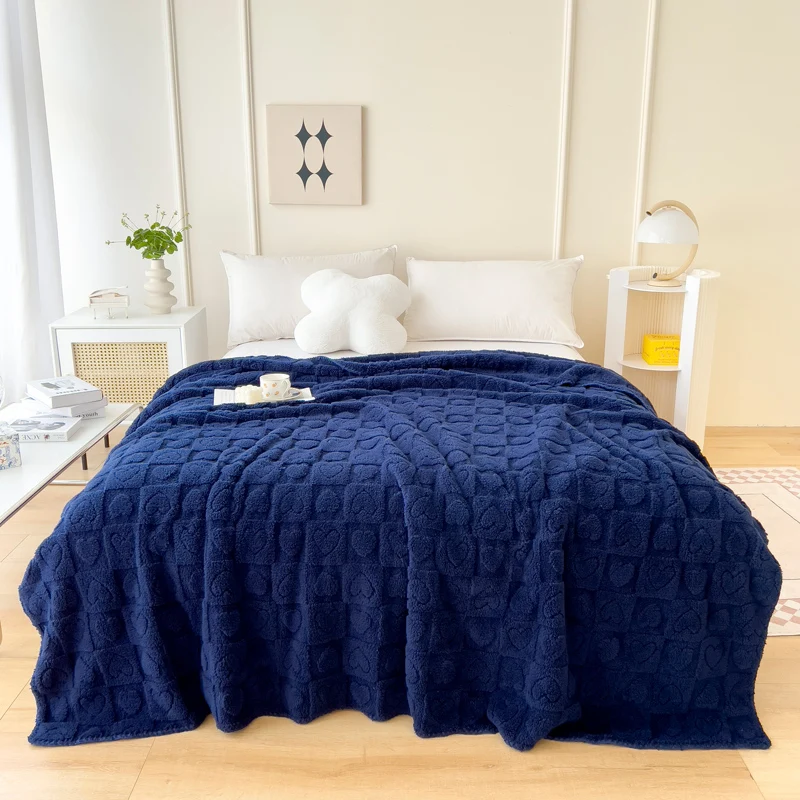 Fluffy Blanket Thick Plush Plaids for Bed Solid Plain Warm Bedspread