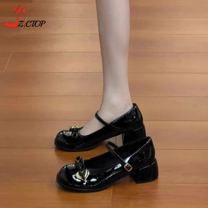 Low Heel Girls Patent Leather Dress Shoes Black Buckle Mary Jane
