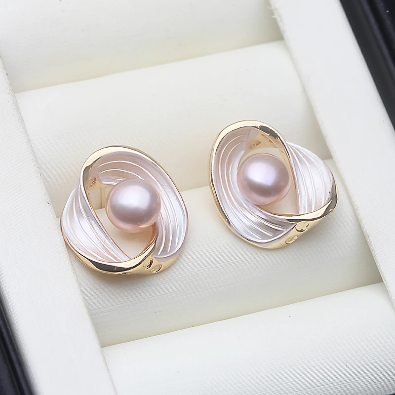 Real Freshwater Pearl Dangle Earrings Woman,Vintage 925 Silver Natural Pearl Stud Earring Mother Wife Birthday Gift White Pink