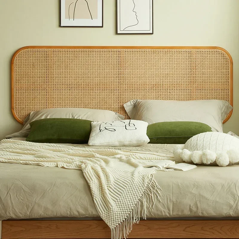 Japanese Solid Wood Headboards for Bed Headboards Simple Household Bed for Bedroom Retro Creative Rattan Backrest