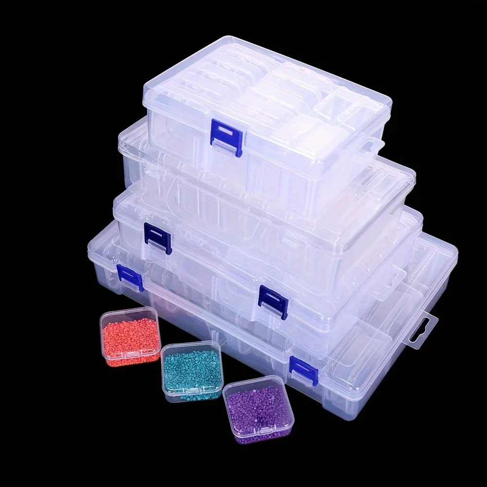 Plastic Clear Square Box DIY Craft Diamond Painting Embroidery Jewelry Rhinestone Storage Container 1 Set (17/21/24/35/45/58)