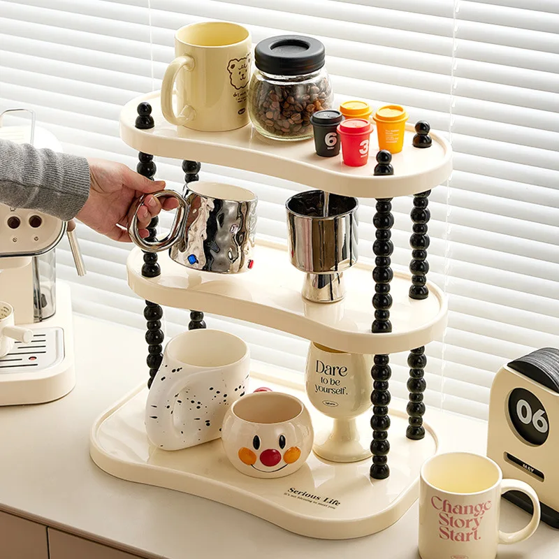 

Cream Style Desktop Storage Rack, Plastic Storage Shelf Display Rack for Perfume Cup, Cosmetic Organizer Desktop Decoration