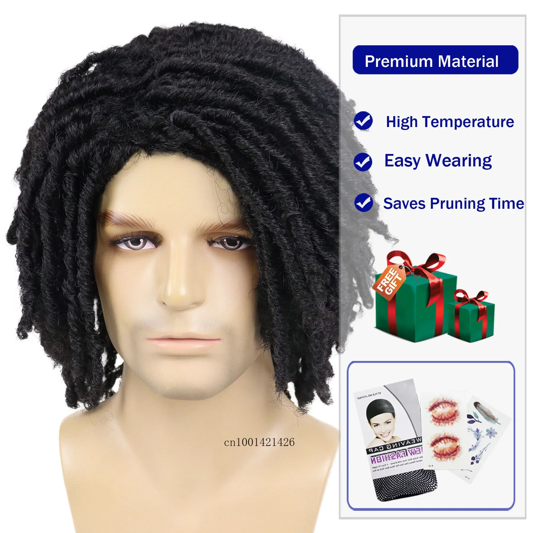 Jet Black Male Wig Braids Synthetic Rasta Dreadlock Wigs Medium