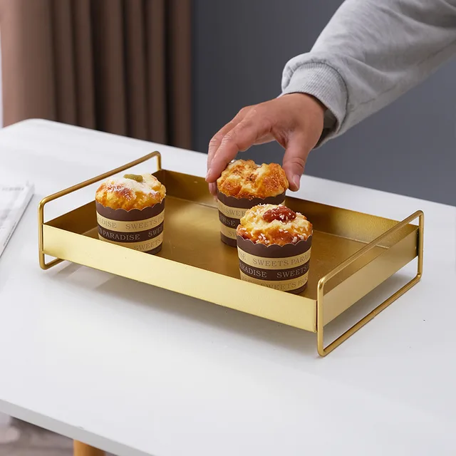 1PC Nordic Metal Tray Dried Fruit Plate Snack Fruit Dish Rectangular Snack Tray Storage Plate With Lid Dessert Tray 3