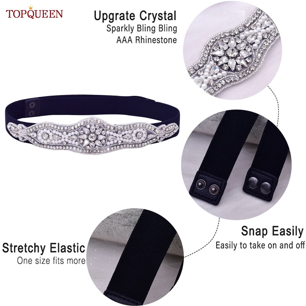 TOPQUEEN S18-B Women Dress Elastic Belt Gown Decoration Rhinestones Appliques Dresses for Female Fashion Crystal Diamond Belts