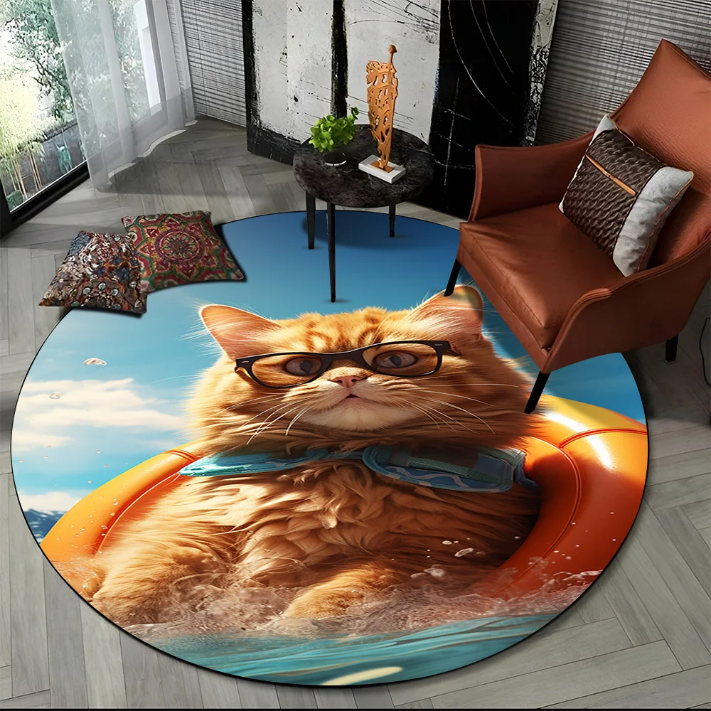Tapete redondo 3D gato persa, tapete para sala de estar, quarto, decoração de sala de jogos infantil, tapete antiderrapante para animais de estimação, desenho animado de trapo, fofo 13 S0102e7b8782445e98bb85544e78361402