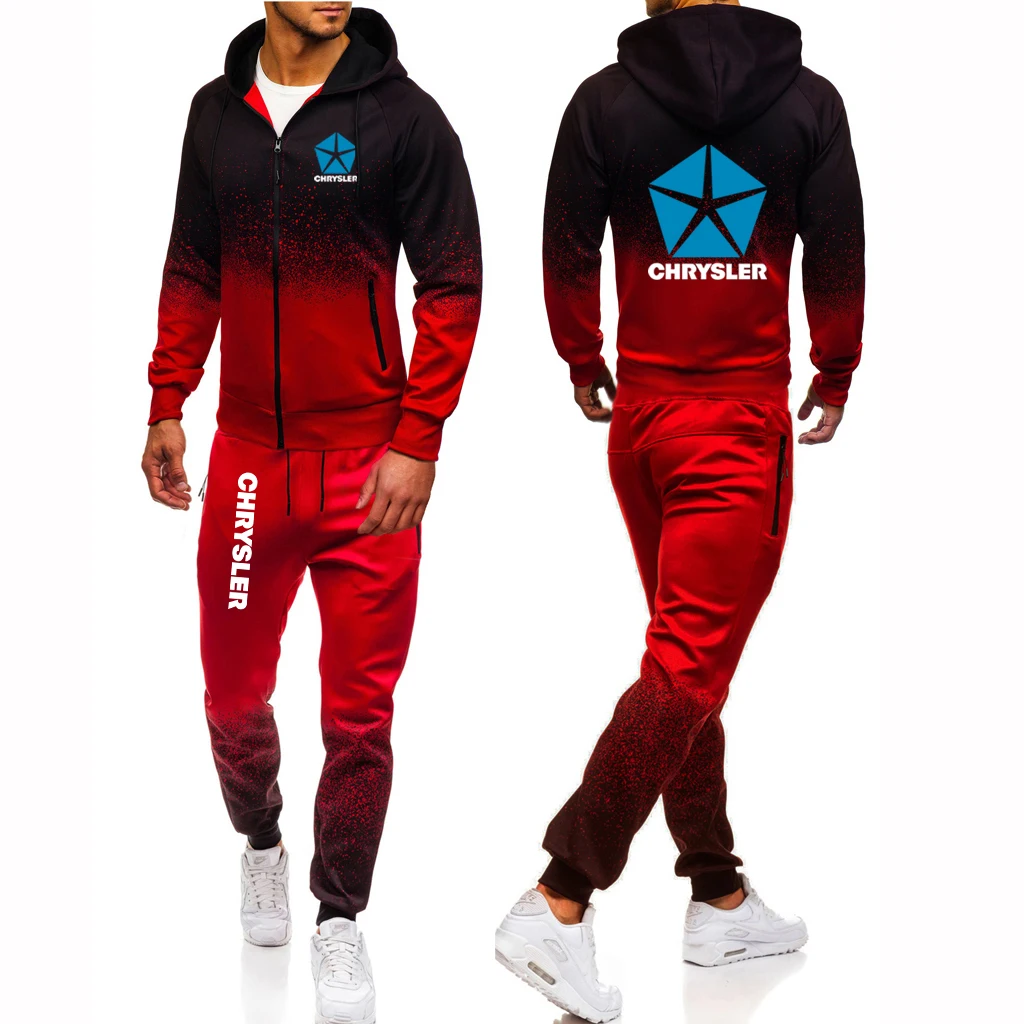 Chrysler 2023 New Men's Fashionable Printing Hip Hop Harajuku Hoodies Casual comfort Sweatpant Gradient color Jackets Sets