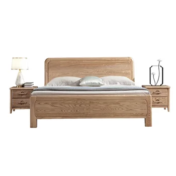 Comfortable Solid Wood Bed Frame Nordic King Size Wooden Bed For Home Bedroom Furniture Queen Wooden Bed For Hotel