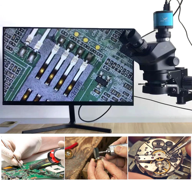 3.5X-200X Clip-on desktop Stereo Trinocular Microscope Jewelry Soldering Coins Phone PCB 55MP 4K 2K Electronic Magnifying Glass 2