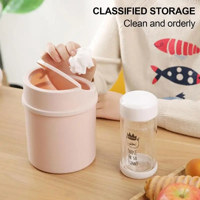 hot sale Mini Desktop Bin Small Trash Can Tube With Cover Bedroom Trash Can Garbage Can Clean Storage Box Home Desk