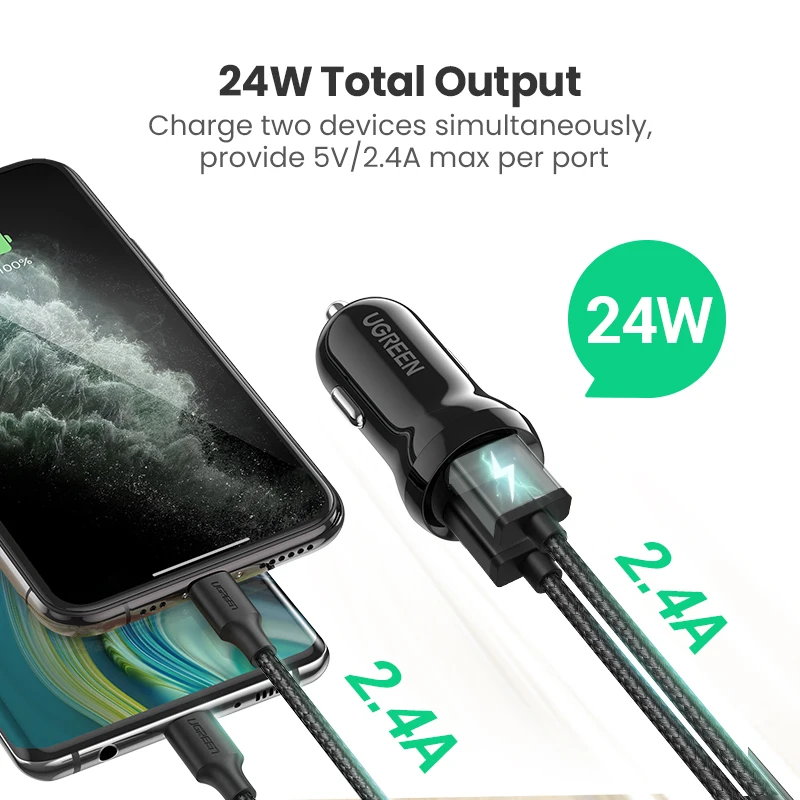 UGREEN-̴ 4.8A USB  , ޴, º, GPS  ,  ,  USB  ޴  